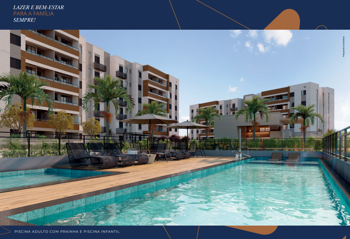Lazer e bem-estar para a família — piscina adulto com prainha e piscina infantil