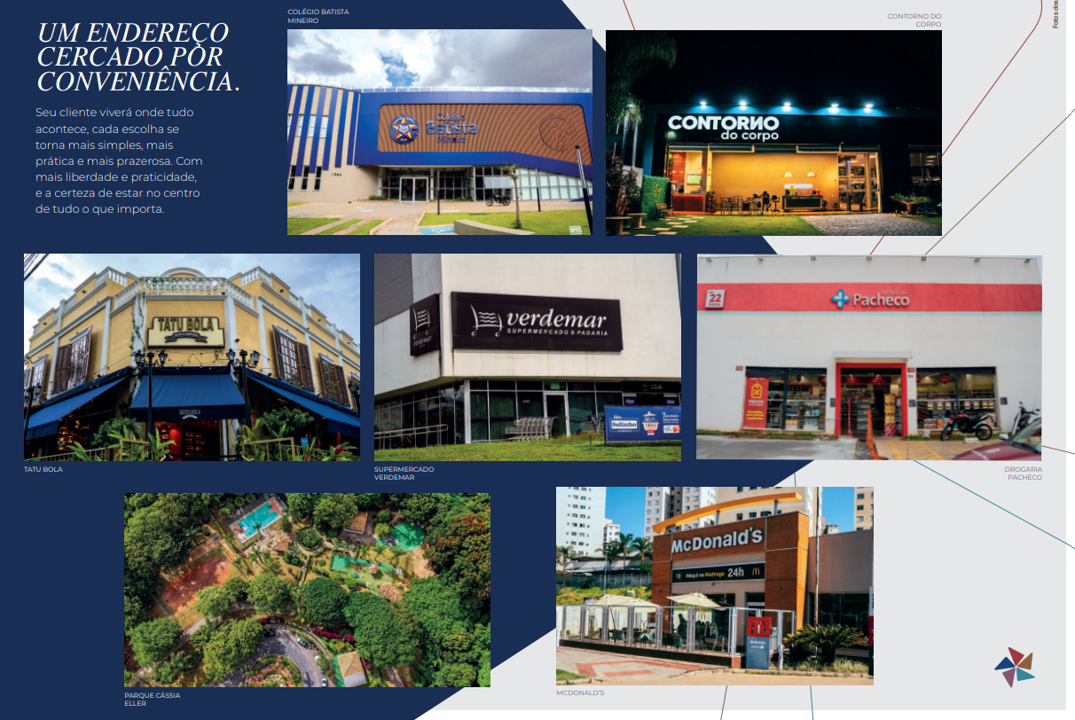 Um endereço cercado por conveniência — Colégio Batista Mineiro, Contorno do Corpo, Tatu Bola, Supermercado Verdemar, Drogaria Pacheco, Parque Cássia Eller e McDonald's
