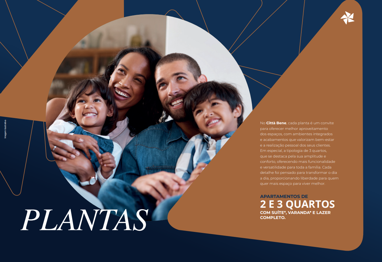 Plantas — apartamentos de 2 e 3 quartos com suíte, varanda e lazer completo